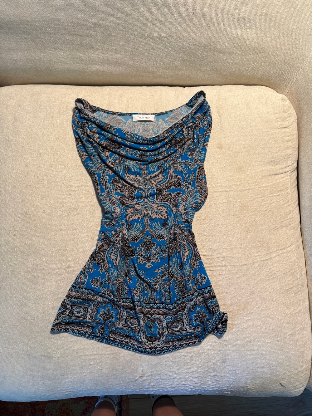 Calvin Klein Blue and Black Paisley Sleeveless Top